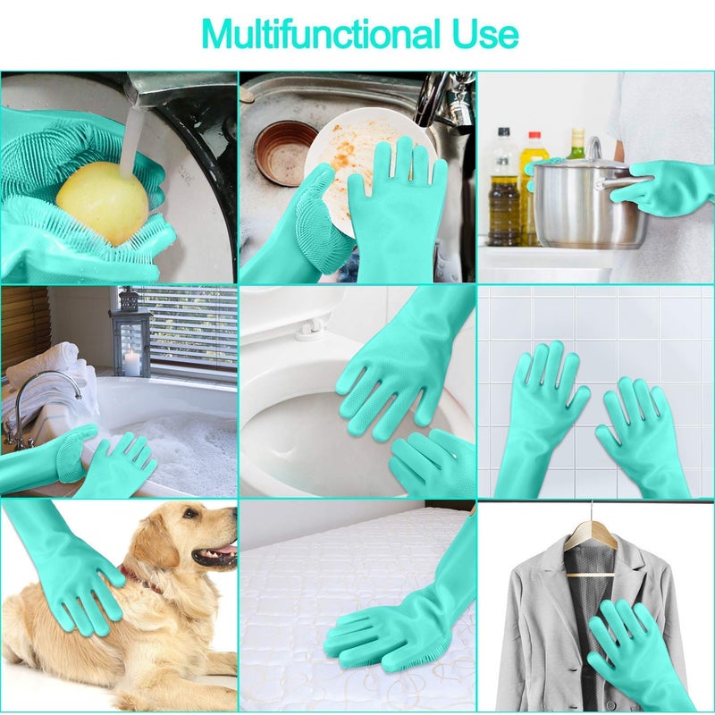 GJSHOP Silicone Gloves Kitchen Tool for Cleaning Reusable Brush Heat Resistant Gloves Dish Washing Washing The Car Pet Hair Care 1 Pair Multicolor - Image 3