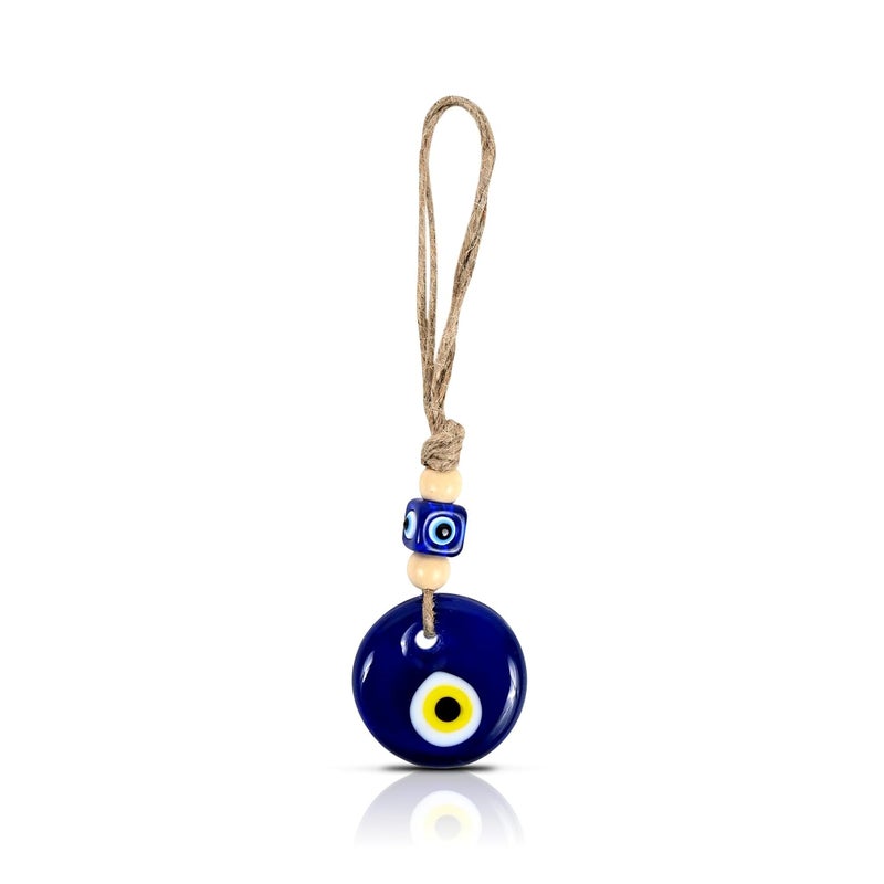 VKORA Handmade Evil Eye Hanging with White Beads for Car Home Shop Office Glass 4cm Diameter in Yellow Color - Image 1