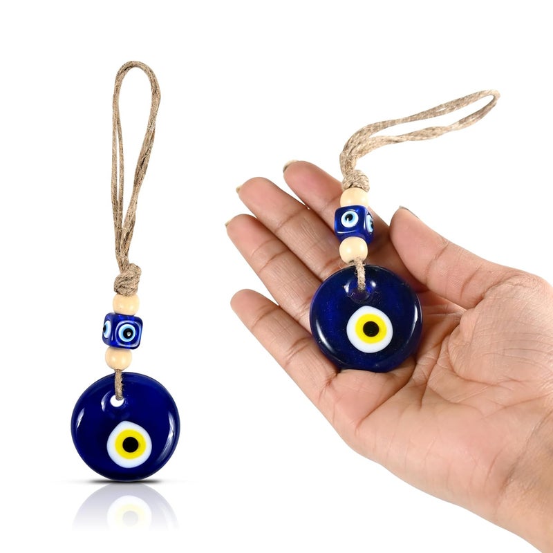 VKORA Handmade Evil Eye Hanging with White Beads for Car Home Shop Office Glass 4cm Diameter in Yellow Color - Image 2