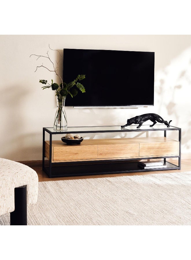 Pan Home WALTER TV UNIT UPTO 60 INCHES WITH 3 DRAWER MELAMINE - BLACK NATURAL - Image 1
