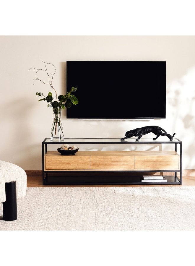 Pan Home WALTER TV UNIT UPTO 60 INCHES WITH 3 DRAWER MELAMINE - BLACK NATURAL - Image 3