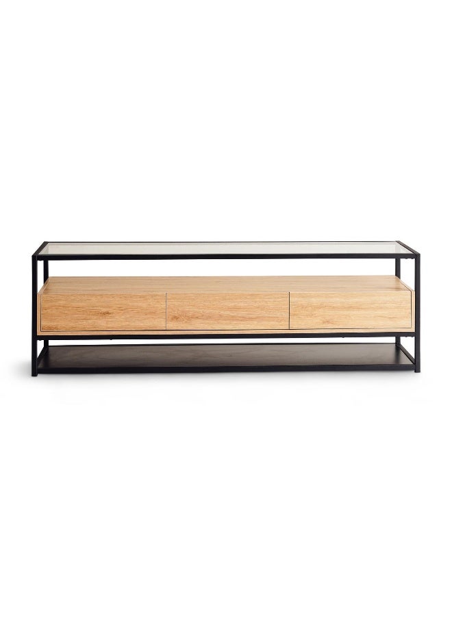 Pan Home WALTER TV UNIT UPTO 60 INCHES WITH 3 DRAWER MELAMINE - BLACK NATURAL - Image 5