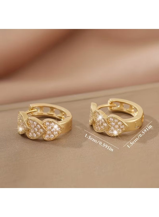 aeen 18k Gold Plated Luxury Gold Plated Zirconia Heart-Shaped Hoop Earrings – Elegant Sparkling Design, Perfect Holiday Gift, Ideal for Dates & Special Occasions, Suitable for Women - Image 4
