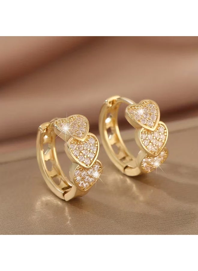aeen 18k Gold Plated Luxury Gold Plated Zirconia Heart-Shaped Hoop Earrings – Elegant Sparkling Design, Perfect Holiday Gift, Ideal for Dates & Special Occasions, Suitable for Women - Image 1