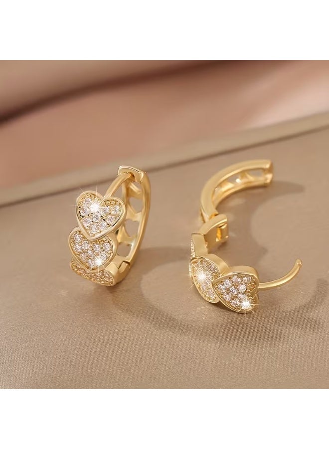 aeen 18k Gold Plated Luxury Gold Plated Zirconia Heart-Shaped Hoop Earrings – Elegant Sparkling Design, Perfect Holiday Gift, Ideal for Dates & Special Occasions, Suitable for Women - Image 3