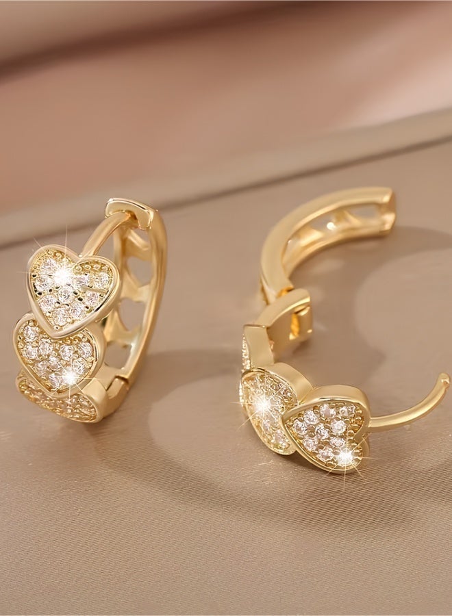 aeen 18k Gold Plated Luxury Gold Plated Zirconia Heart-Shaped Hoop Earrings – Elegant Sparkling Design, Perfect Holiday Gift, Ideal for Dates & Special Occasions, Suitable for Women - Image 3