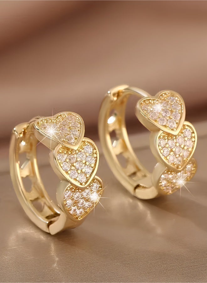 aeen 18k Gold Plated Luxury Gold Plated Zirconia Heart-Shaped Hoop Earrings – Elegant Sparkling Design, Perfect Holiday Gift, Ideal for Dates & Special Occasions, Suitable for Women - Image 1