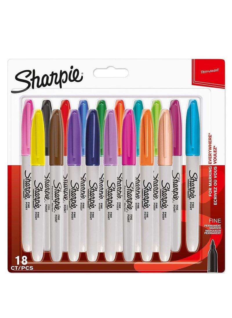 Sharpie مجموعة من 18 قلم تحديد دائم برأس رفيع متعدد الألوان  - Image 1