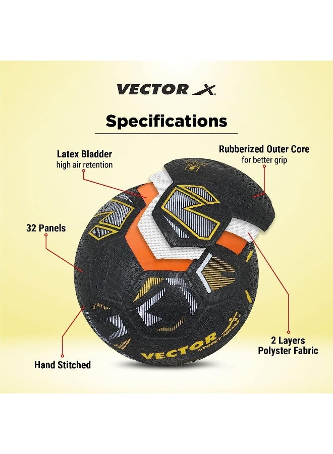 Vector X Street Mania Hand Stitched Football – Soccer Ball with Pump for Training & Outdoor Play | Size 5 | Yellow-Black - Image 2