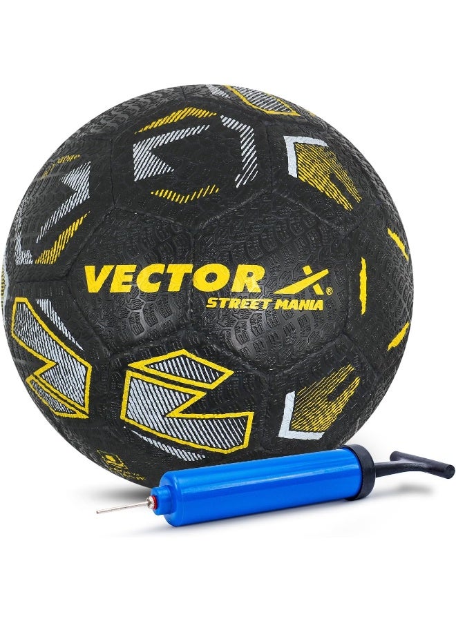 Vector X Street Mania Hand Stitched Football – Soccer Ball with Pump for Training & Outdoor Play | Size 5 | Yellow-Black - Image 1