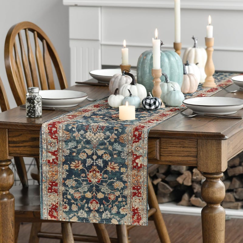 Artoid Mode Boho Bohemia Style Red Table Runner, Country Rustic Farmhouse Magical Fall Kitchen Dining Table Decoration for Home Party Decor 13x72 Inch - Image 3