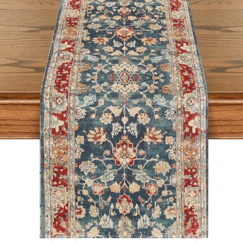 Artoid Mode Boho Bohemia Style Red Table Runner, Country Rustic Farmhouse Magical Fall Kitchen Dining Table Decoration for Home Party Decor 13x72 Inch - Image 1