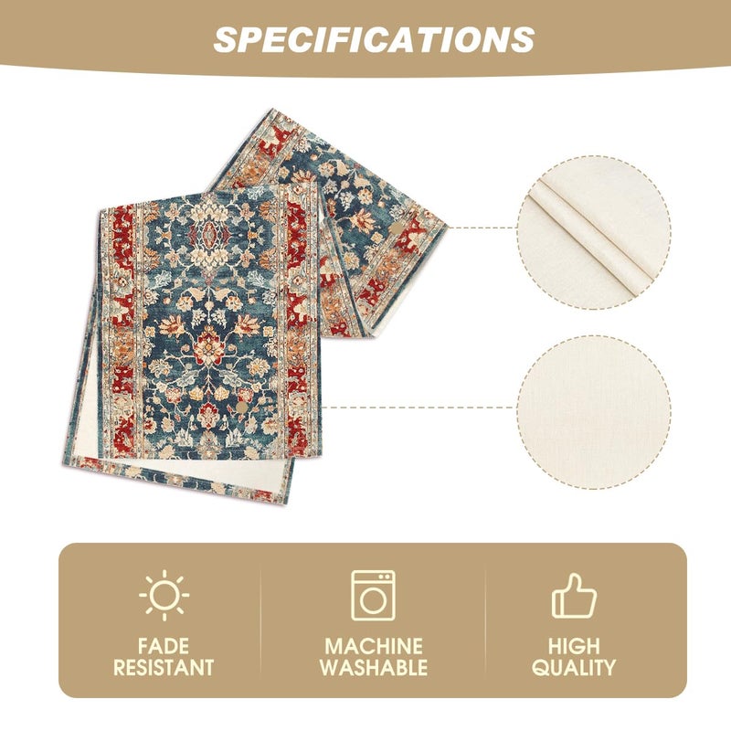 Artoid Mode Boho Bohemia Style Red Table Runner, Country Rustic Farmhouse Magical Fall Kitchen Dining Table Decoration for Home Party Decor 13x72 Inch - Image 5