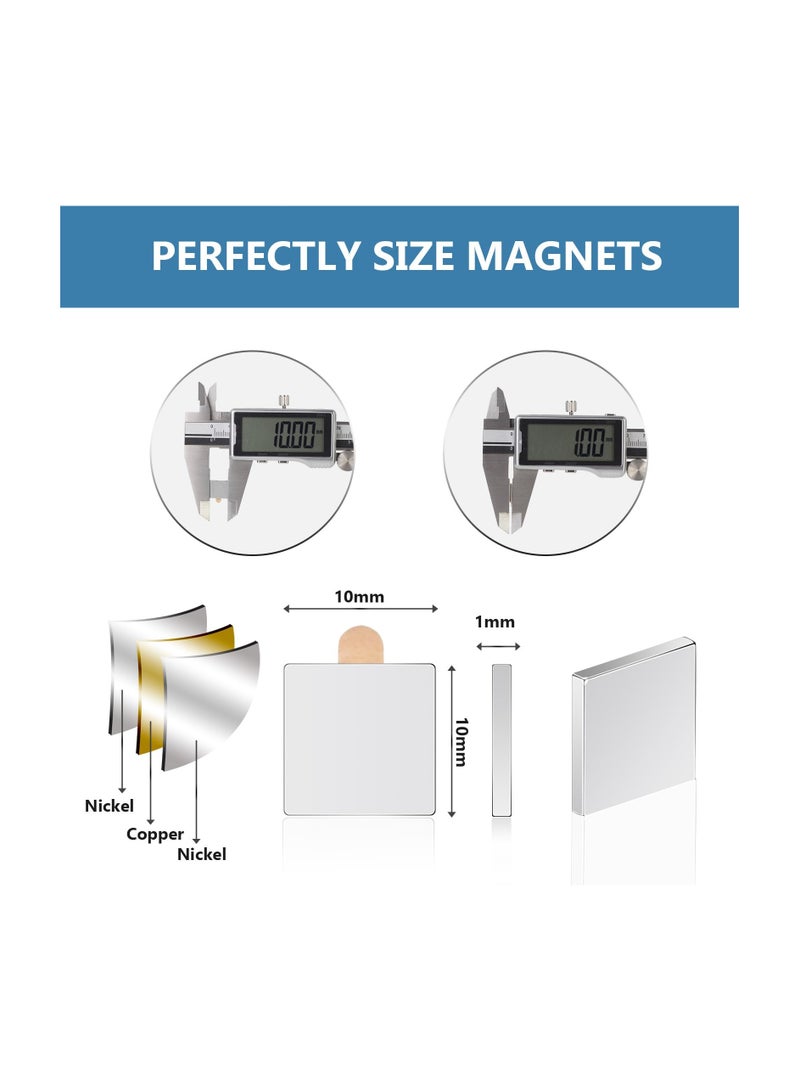 SOLARAE Pack of 30 Neodymium Magnets, Self-Adhesive Magnets 10 x 10 x 1 mm, Self-Adhesive Flat Magnetic Plates, Rare Earth Magnets for Whiteboard, Fridge, Photos, Magnetic Strips, Magnetic Board, Crafts - Image 2