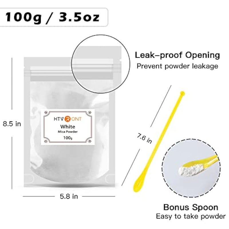 HTVRONT White Mica Powder for Epoxy Resin - 3.5 oz (100 g) Mica Pigment Powder, Mica Powder for Soap Making, Lip Gloss, Candle Making, Bath Bomb, Resin Art, Acrylic Nails - Image 5