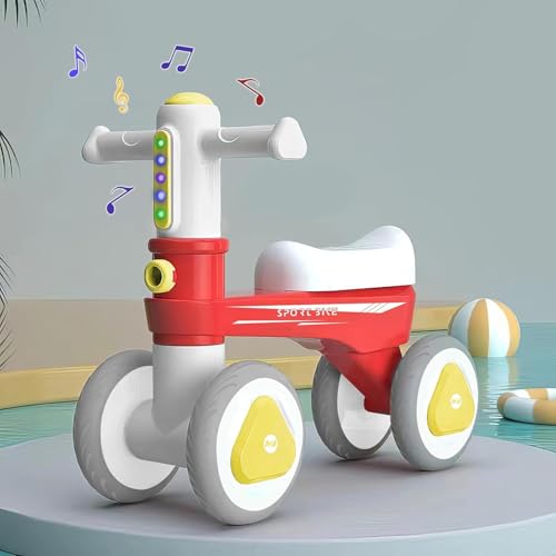 StarAndDaisy Balance Bike/Push Ride on for Kids/Toddler with 4 Smooth Wheels, Music & Lights/Mini Bike for Kids (Red) - Image 1
