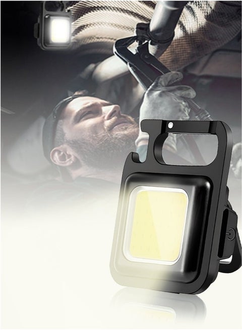 Aluminum Alloy Keychain Light, Flashlight with Magnetic Base, 4 Light Modes 500 Lumens, Folding Bracket on the Back, Suitable for Camping, Walking