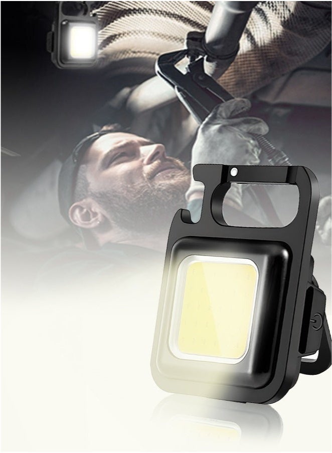 Aluminum Alloy Keychain Light, Flashlight with Magnetic Base, 4 Light Modes 500 Lumens, Folding Bracket on the Back, Suitable for Camping, Walking - Image 1