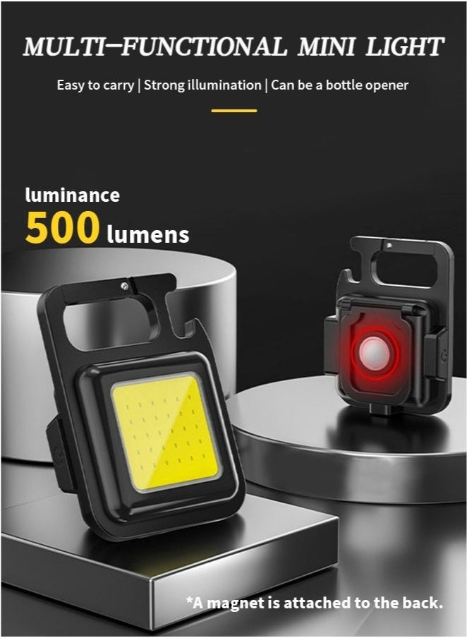 Aluminum Alloy Keychain Light, Flashlight with Magnetic Base, 4 Light Modes 500 Lumens, Folding Bracket on the Back, Suitable for Camping, Walking - Image 2