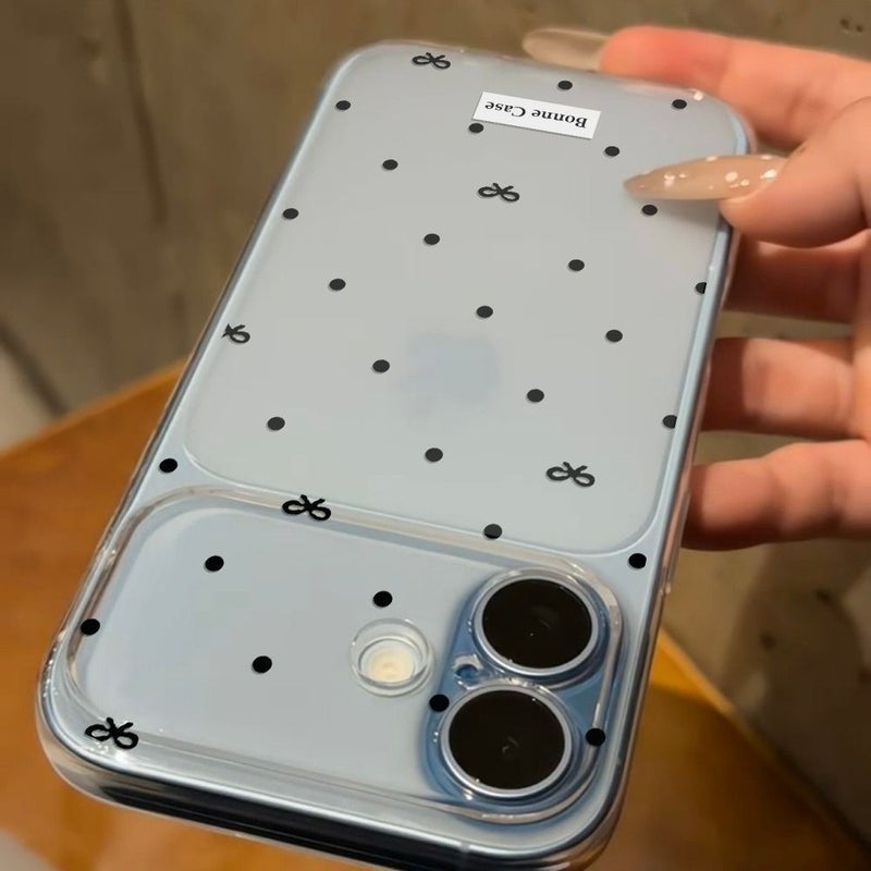غلاف حماية لهاتف iPhone 14 Pro Max، شفاف وناعم غير لامع، مقاوم للسقوط، مع فيونكة ونقاط منقطة ونافذة كبيرة. - Image 2