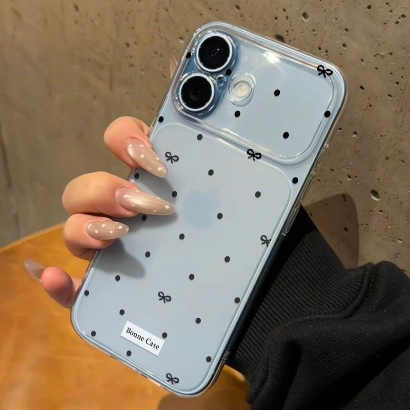 غلاف حماية لهاتف iPhone 14 Pro Max، شفاف وناعم غير لامع، مقاوم للسقوط، مع فيونكة ونقاط منقطة ونافذة كبيرة. - Image 3