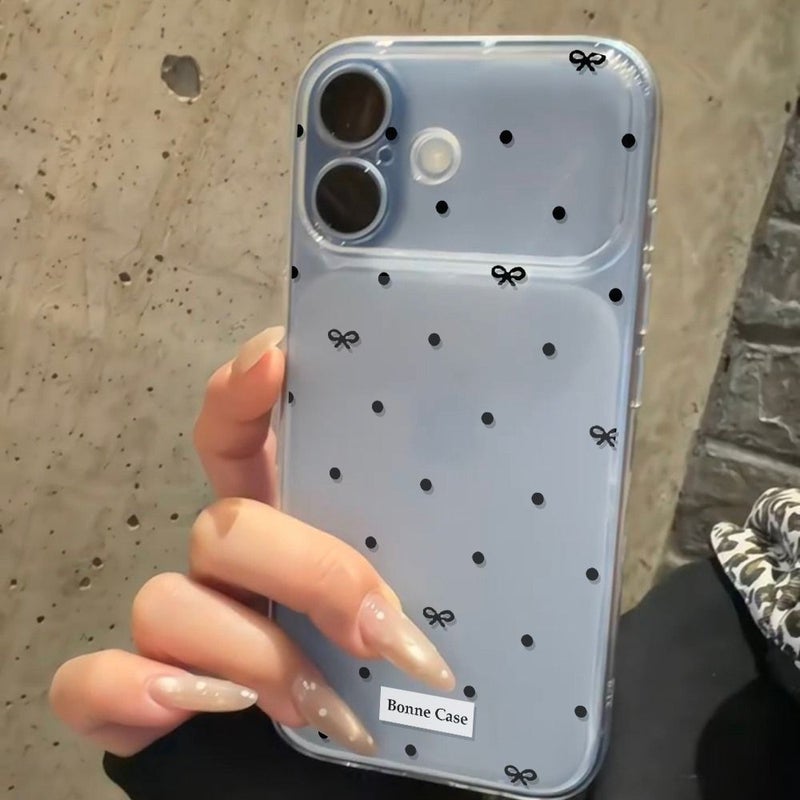 غلاف حماية لهاتف iPhone 14 Pro Max، شفاف وناعم غير لامع، مقاوم للسقوط، مع فيونكة ونقاط منقطة ونافذة كبيرة. - Image 1