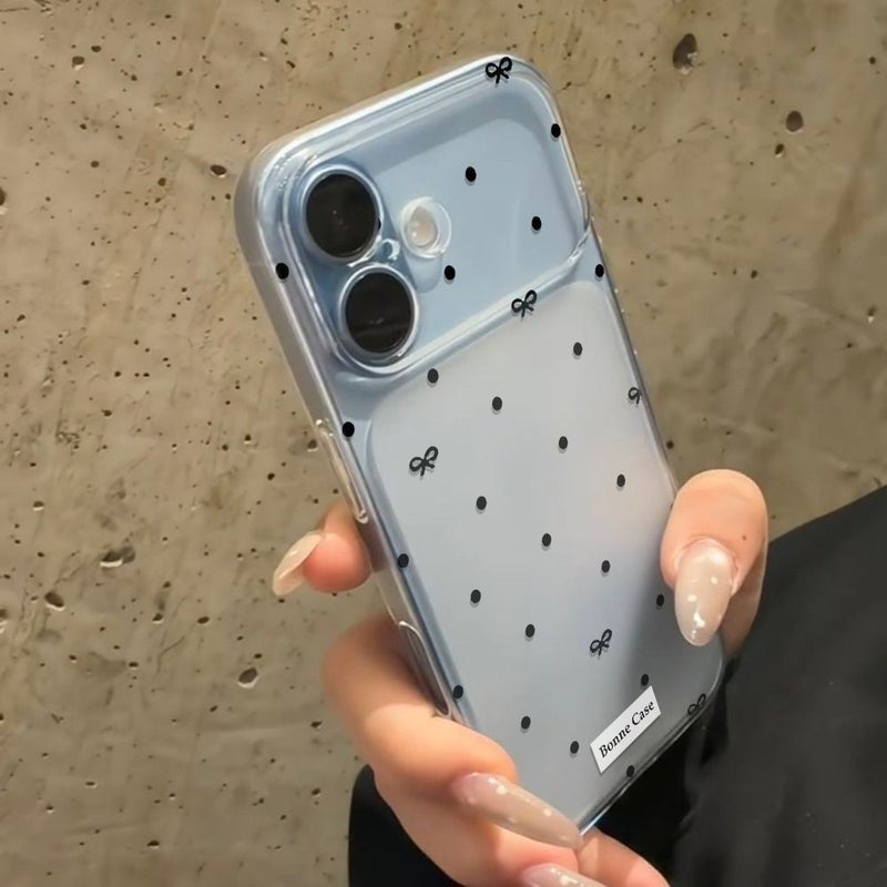 غلاف حماية لهاتف iPhone 14 Pro Max، شفاف وناعم غير لامع، مقاوم للسقوط، مع فيونكة ونقاط منقطة ونافذة كبيرة. - Image 5