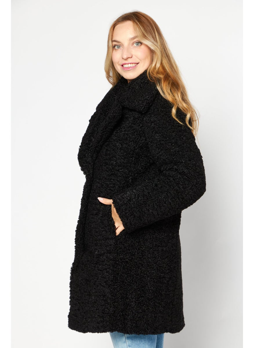 Sam Edelman - Women Faux Fur Shearling Trench Coat, Black - Image 1