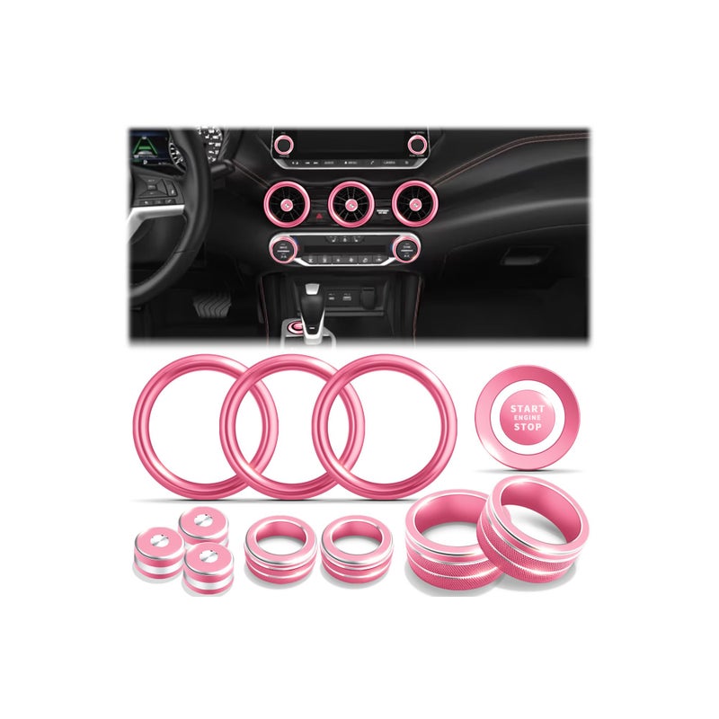 Polodunn for Nissan Sentra Accessories 2020-2025, 12pcs Trim Set - Air Conditioning, Volume Tune Knob Covers, Air Vent Outlet Covers/Rings, Push Start Button Cover/Ring (Pink) - Image 1