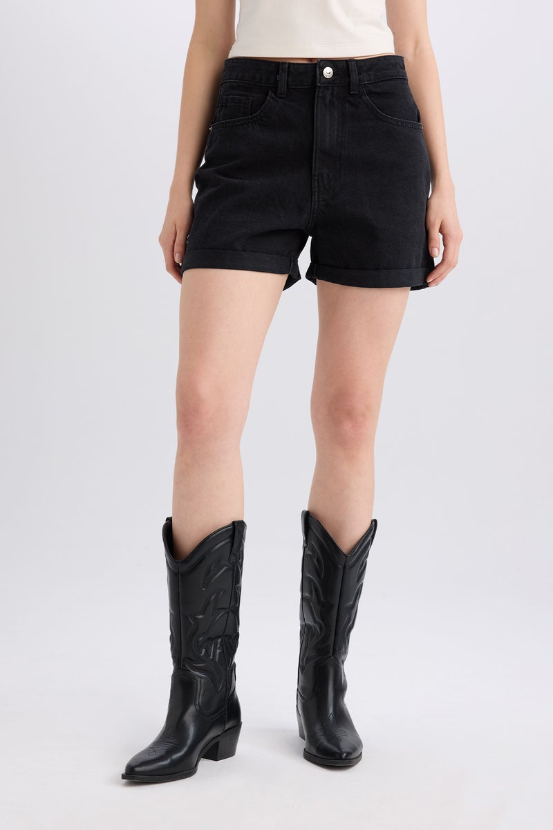 DeFacto Black Woman Mom Fit High Waist Denim Shorts Casual - Image 1