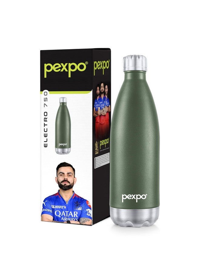 PEXPO Electro Hot & Cold ISI Certified | Stainless Steel Water Bottle - 750ml Military Green | 2 Years Warranty | Thermoflask | Office Bottle | Workout | Travelling | Home | RCB Edition - Image 1