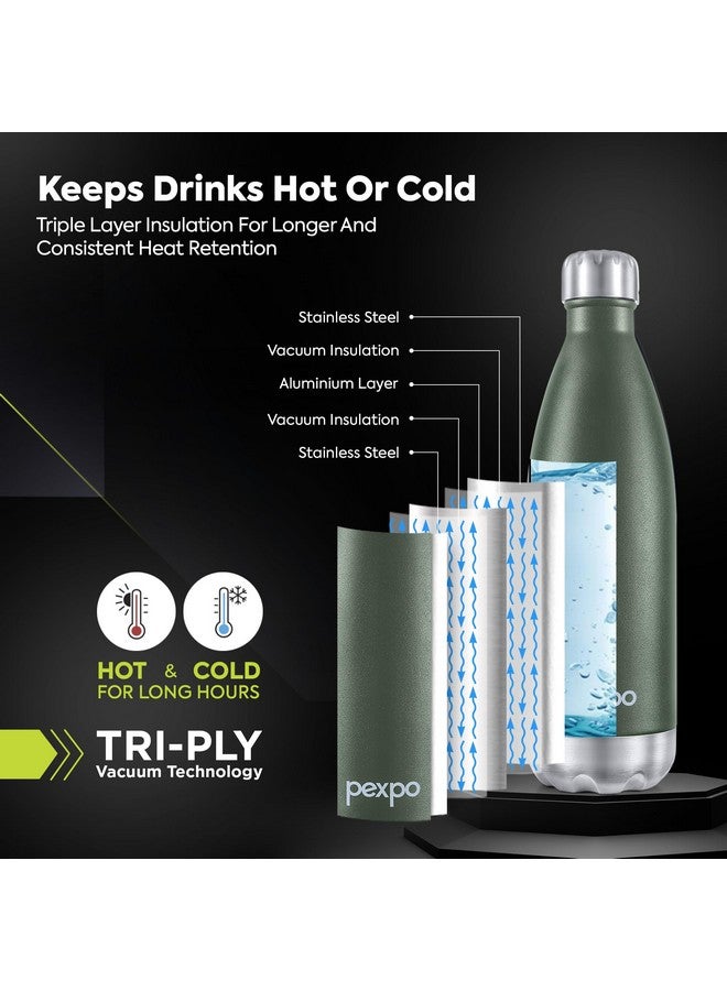PEXPO Electro Hot & Cold ISI Certified | Stainless Steel Water Bottle - 750ml Military Green | 2 Years Warranty | Thermoflask | Office Bottle | Workout | Travelling | Home | RCB Edition - Image 3