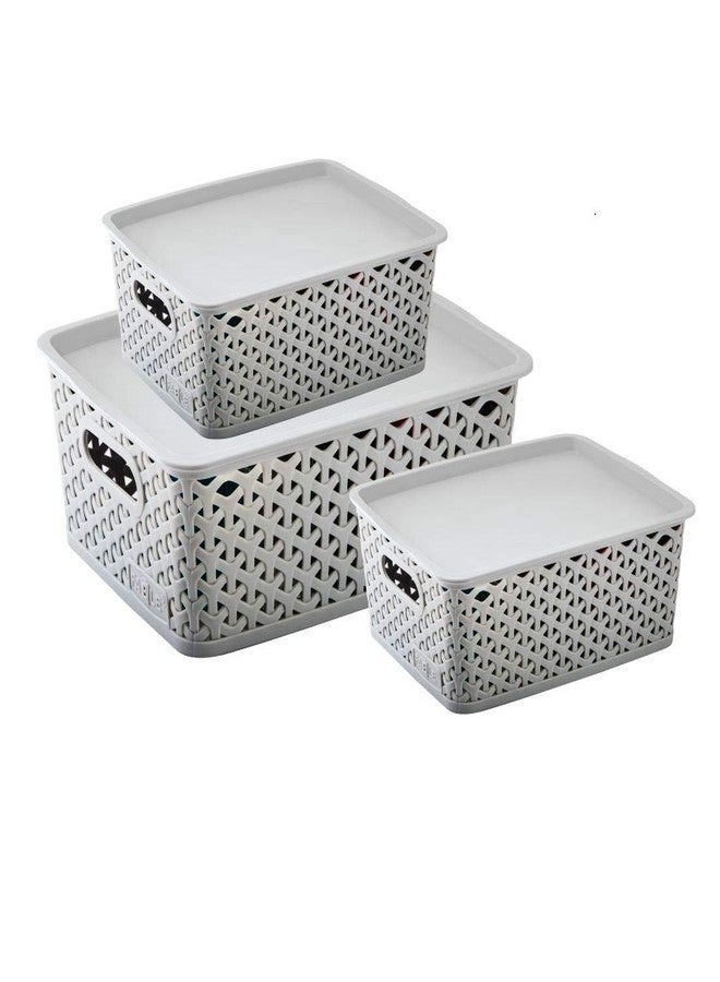 Nabhya Multipurpose Storage Baskets with Lid Set of 3 - BPA Free | Break Resistant Organizer Basket for Kitchen, clothes, Vegetables, Books, Office, Stationery, Cosmetics, Wardrobe (Grey) - Image 1