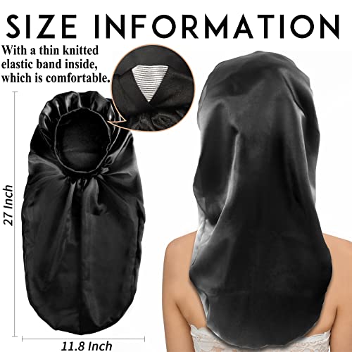 Gelme Nutri 2Pcs Long Satin Bonnet Sleep CapExtra Large Braids Bonnets for SleepingLong HairSoftComfortable Elastic Band Bonnets for Women Night SleepHair Bonnets for Women Satin BlackRed Pattern - Image 5