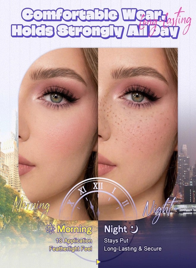 LZM Self Adhesive Eyelashes Preglued Glueless - No Glue Needed, Easy Lashes for Beginners, 12mm Natural Strip Glueless Lashes, Reusable Stick On Eyelashes with Tweezers & Replacement Adhesive Strips 020 - Image 2