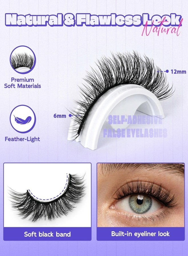 LZM Self Adhesive Eyelashes Preglued Glueless - No Glue Needed, Easy Lashes for Beginners, 12mm Natural Strip Glueless Lashes, Reusable Stick On Eyelashes with Tweezers & Replacement Adhesive Strips 020 - Image 4
