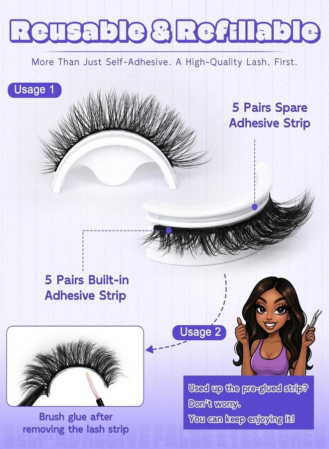 LZM Self Adhesive Eyelashes Preglued Glueless - No Glue Needed, Easy Lashes for Beginners, 12mm Natural Strip Glueless Lashes, Reusable Stick On Eyelashes with Tweezers & Replacement Adhesive Strips 020 - Image 5