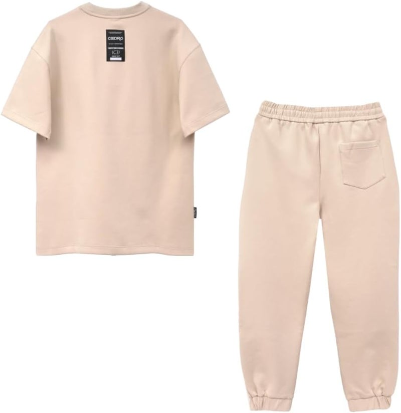 CEDRO تي شيرت سيديو ذو الشعار الكبير باللون البيج للرجال - Image 2