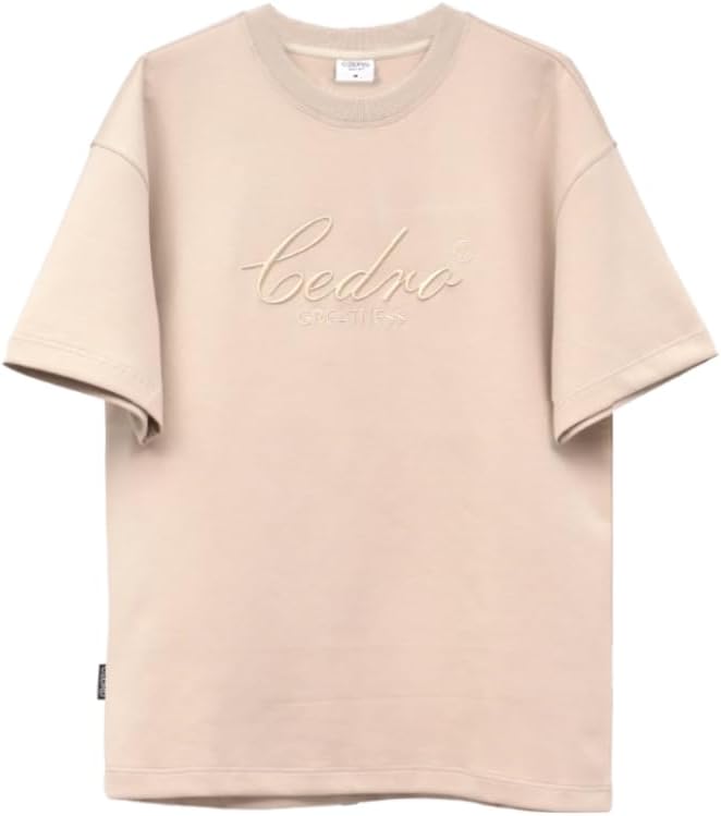CEDRO تي شيرت سيديو ذو الشعار الكبير باللون البيج للرجال - Image 1