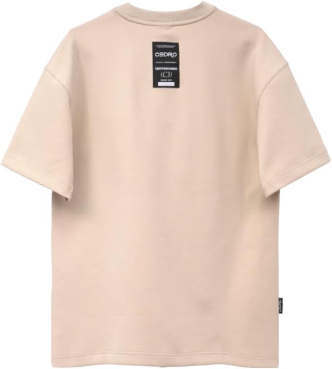 CEDRO تي شيرت سيديو ذو الشعار الكبير باللون البيج للرجال - Image 5