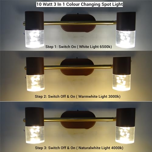 FILLISKA® 3 in 1 Double Wall spot/Picture/Display/Mirror Light with Adjustable Head and Colour Changing Function (Brown & Gold-897)(1 Year Warranty) - Image 4