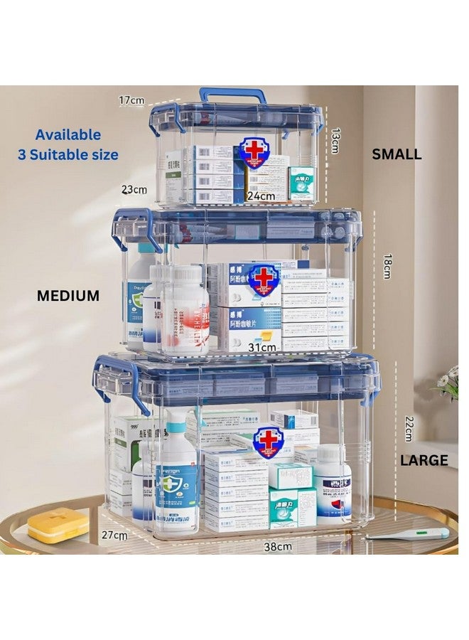 KREPS Clear Plastic Medicine Storage Box Organizer, Family Emergency Kit with Removable Pill Case Portable Lockable Container for Medicine, Art Craft and Cosmetic Household Organizer (Medium, Blue) - Image 3