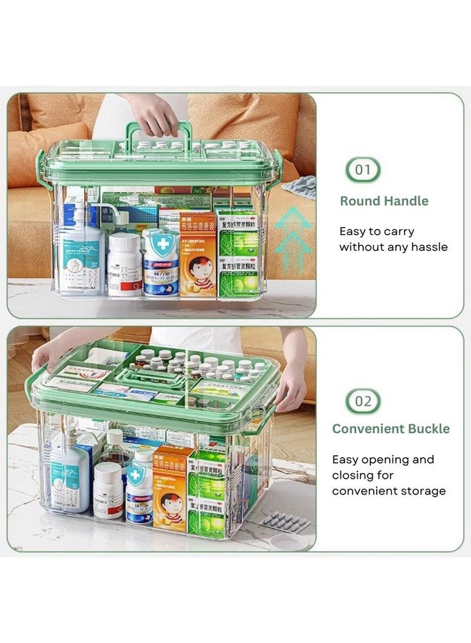 KREPS Clear Plastic Medicine Storage Box Organizer, Family Emergency Kit with Removable Pill Case Portable Lockable Container for Medicine, Art Craft and Cosmetic Household Organizer (Medium, Blue) - Image 4