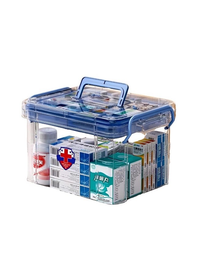 KREPS Clear Plastic Medicine Storage Box Organizer, Family Emergency Kit with Removable Pill Case Portable Lockable Container for Medicine, Art Craft and Cosmetic Household Organizer (Medium, Blue) - Image 1