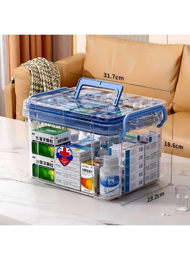 KREPS Clear Plastic Medicine Storage Box Organizer, Family Emergency Kit with Removable Pill Case Portable Lockable Container for Medicine, Art Craft and Cosmetic Household Organizer (Medium, Blue) - Image 2