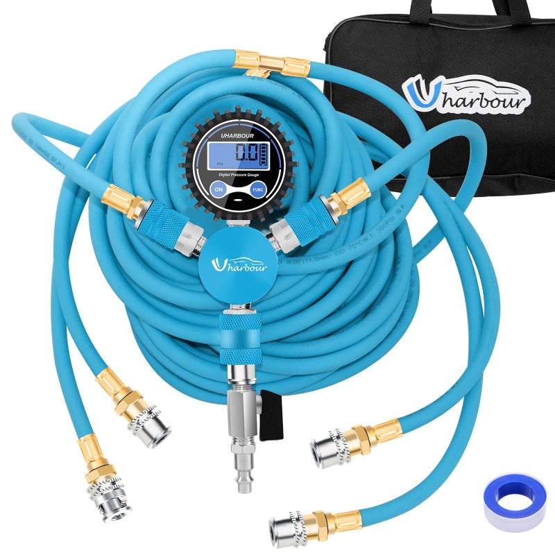 نظام تضخيم الإطارات 4 من Uharbour، يضخّم/يفرغ جميع الإطارات الأربعة في آن واحد، مقياس ضغط رقمي مطوّر - Image 1