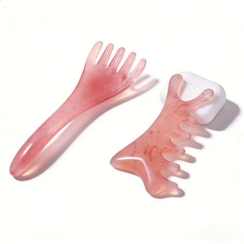 2pcs Scalp Massager and Gua Sha Comb Set, Head Massage Tool for Relaxation, Scalp Care and Hair Routine, Massage Comb Set, Resin and Amber Handmade, for Head Eye Relaxation and Face Body Gua Sha - Image 1