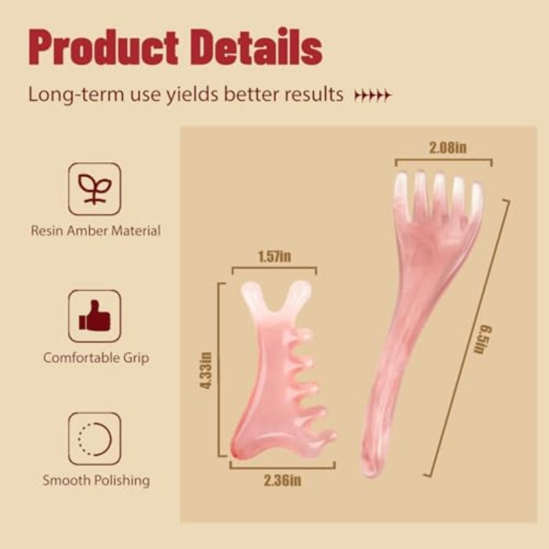 2pcs Scalp Massager and Gua Sha Comb Set, Head Massage Tool for Relaxation, Scalp Care and Hair Routine, Massage Comb Set, Resin and Amber Handmade, for Head Eye Relaxation and Face Body Gua Sha - Image 5