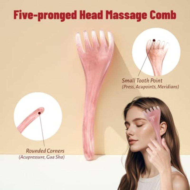 2pcs Scalp Massager and Gua Sha Comb Set, Head Massage Tool for Relaxation, Scalp Care and Hair Routine, Massage Comb Set, Resin and Amber Handmade, for Head Eye Relaxation and Face Body Gua Sha - Image 4