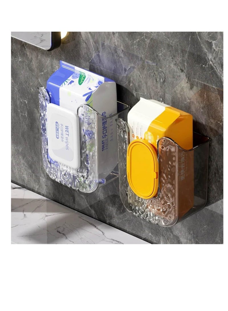 Excefore علبة مناديل معلقه على الحائط، حاملة مناديل أكريليك شفافة، صندوق تخزين مناديل مطبخ، حامل مناديل معلق على الحائط، موزع مناديل أكريليك، علبة مناديل لجدار الحمام، أبيض - Image 1